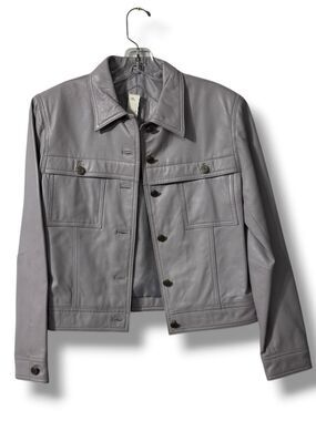 Laura Leigh Ltd Real Leather Jacket Gray Lavender Boxy Classic Moto Style Size M